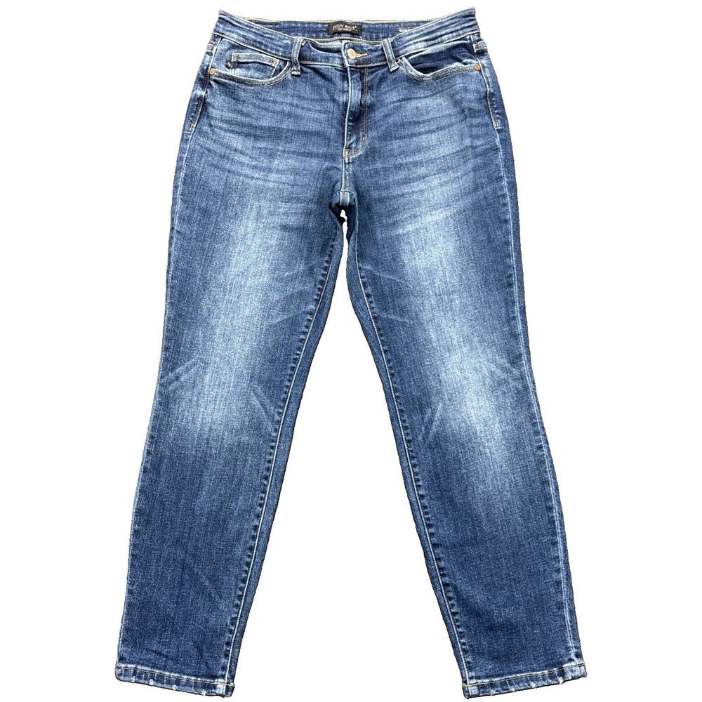 Judy Blue Boyfriend Fit Jeans Womens 11/30 Blue High Rise Stretch Fade Whiskered